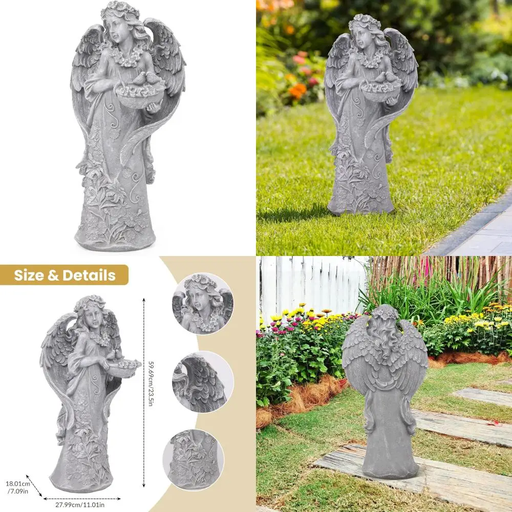 

Resin Angel Statue with Bird for Outdoor Garden Decor, 23.5 Inches Tall