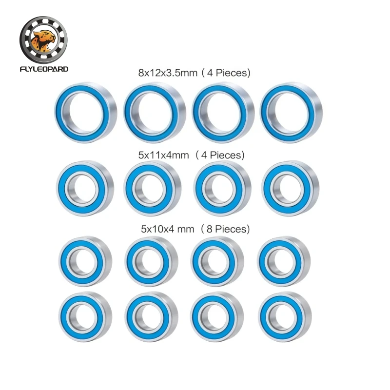 16Pcs RC Car Blue Rubber Sealed Ball Bearings Kit for Tamiya TT02 TT-02 TT02D TT-02D 1/10 RC Car Upgrades Parts Accessories