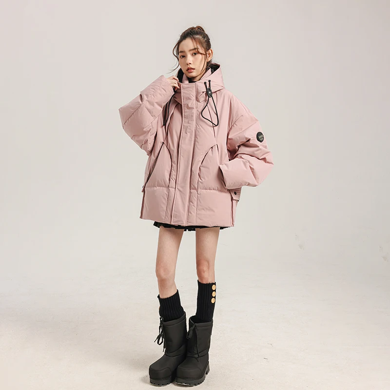 

Розовая женская зимняя куртка с капюшоном, новая, свободного кроя, очень теплая, для экстремальных холодов, с наполнителем из белого утиного пуха, объемная, из полиэфирного волокна, на молнии.