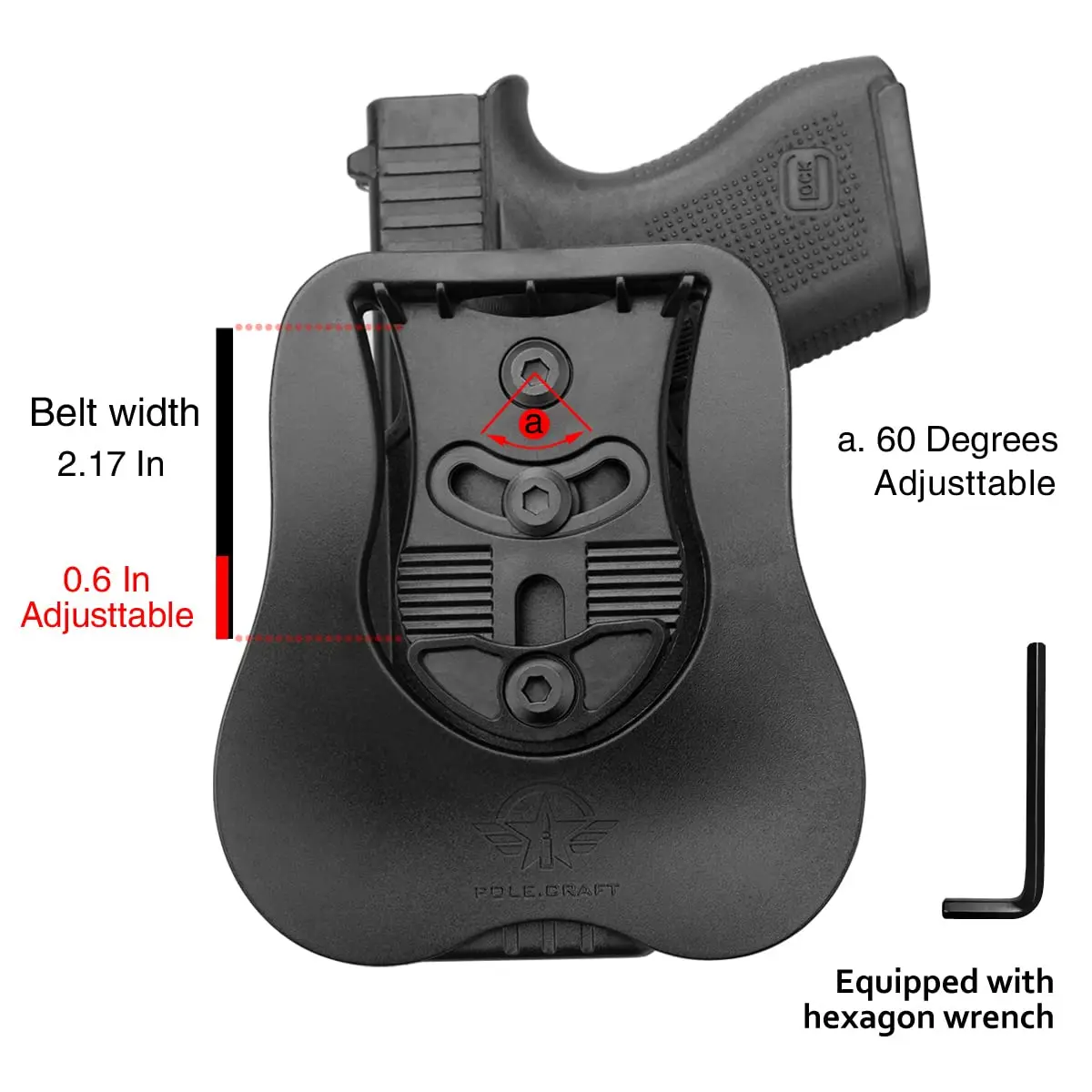 Glock 43 Holster OWB Paddle Holsters for Glock 43 / Glock 43X, Outside Waistband Open Carry Polymer Holster with Safety Lock image 2