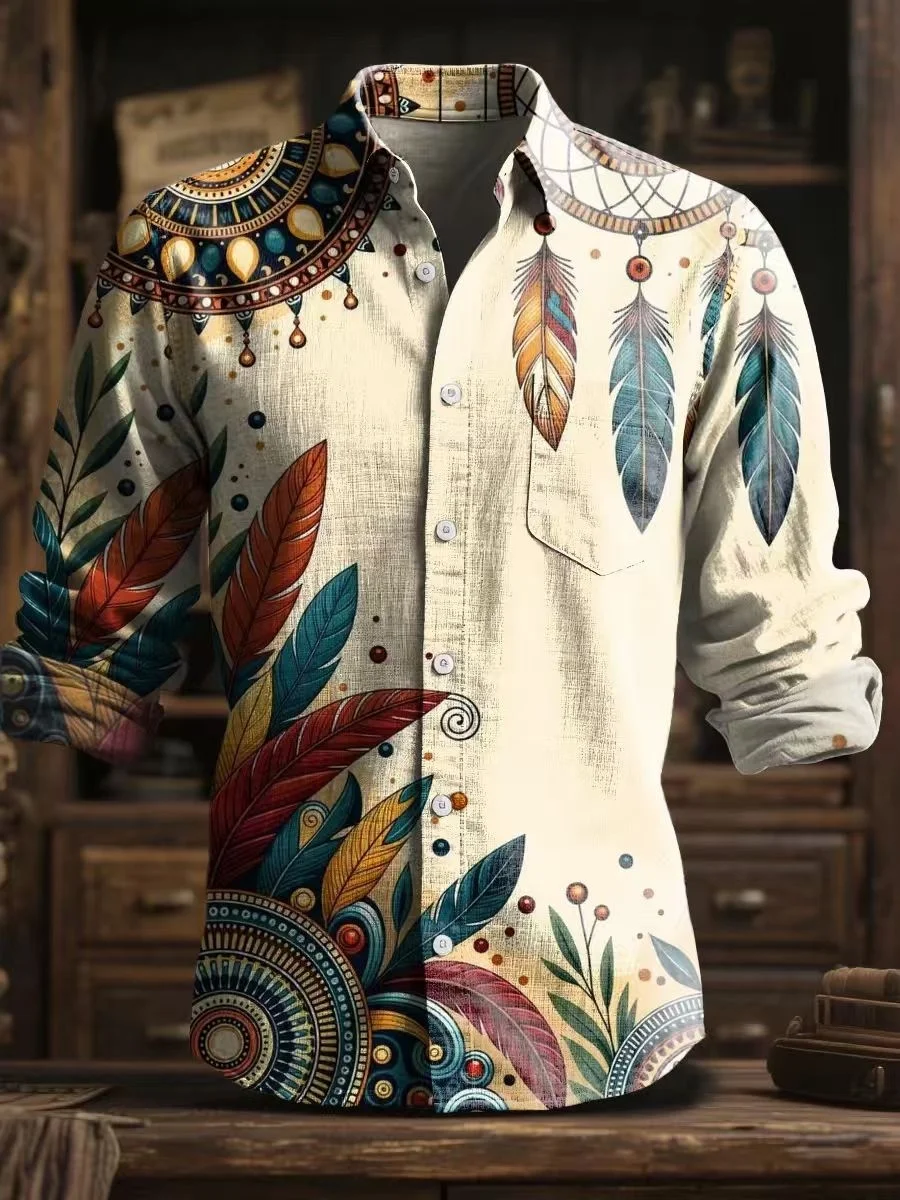 

2026 Men's European and American Popular Luxury Fashion Printed Long-Sleeve Shirt, High-Quality Comfortable Button-Down Top