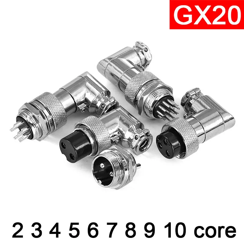 Aviation Plug Socket GX20 Elbow 90 Degree - 2 3 4 5 6 7 8 9 10 12 15 Pin Right Angle M20 GX20-12 core elbow socke GX20-4 20mm