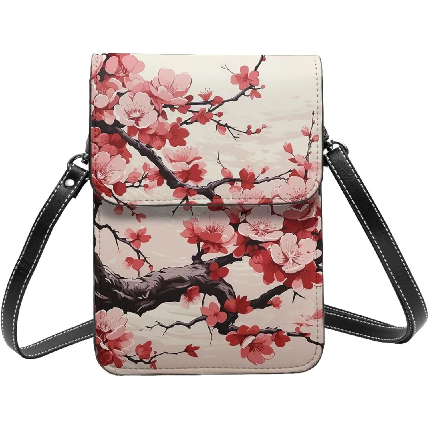 

Leather Small Crossbody Bags for Women Cell Phone Purse Cellphone Wallet Japanese Floral Cherry Blossom Cell Phone Bag