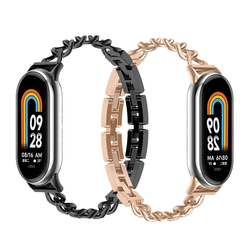 جديد قابل للتطبيق على Mi Band 8 strap سوار معصم عصري بسلسلة واحدة رياضية معدنية للنساء إكسسوارات استبدال سوار ذكي