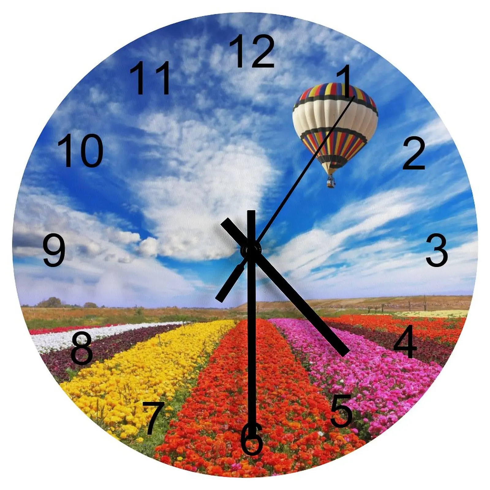 

Study Wall Clock Cozy Flowers Nature Clocks 12 inch Mute Wooden Round 3D Display Patterned Fantasy