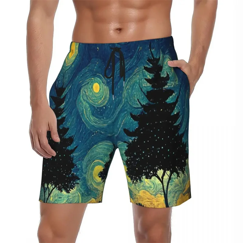 Harajuku New 3D Printing Oil Paintings Starry Night Beach Shorts For Men Cool Streetwear Shorts Pants Fashion Board Shorts Trunk