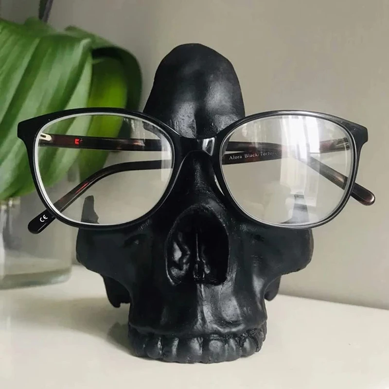 1pc Gothic Skull Glasses Holders Skull Statues Eyewear Stand Rack Crafts Desktop Ornament For Home Office Room Decor Birthday