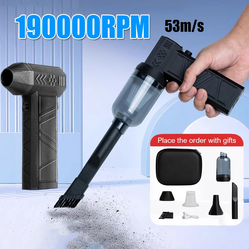 8000mAh 53m/s Turbo Jet Fan 190000RPM Electric Air Duster Adjustable wind speed Turbo Violent Blower with Light Car Cleaning