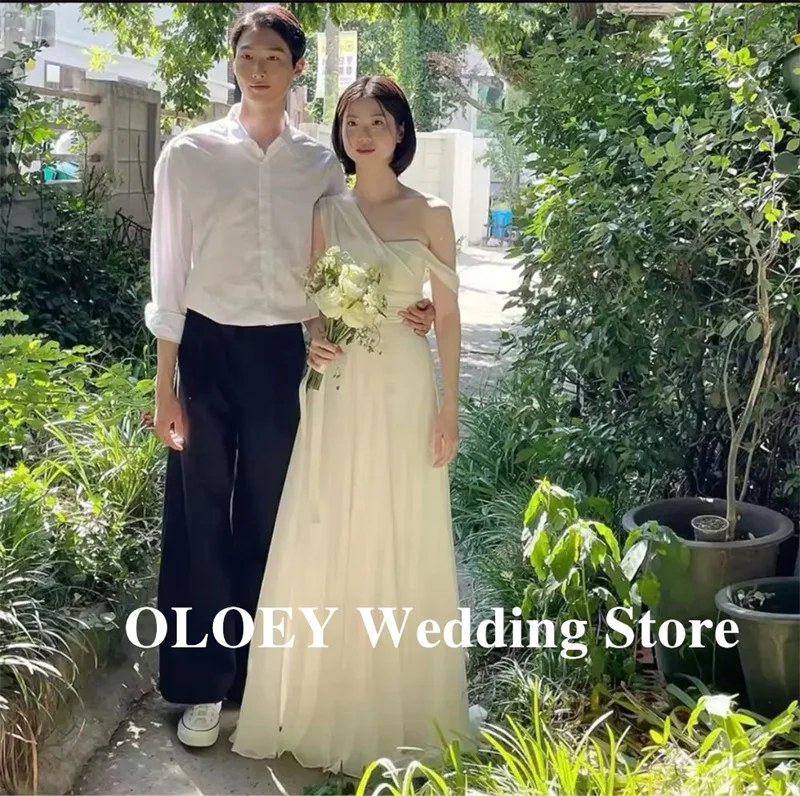 

OLOEY Elegant Silk Wedding Party Dresses Korea Photo shoot Off Shoulder Bride Gowns Corset Simple Evening Formal Dress Customize