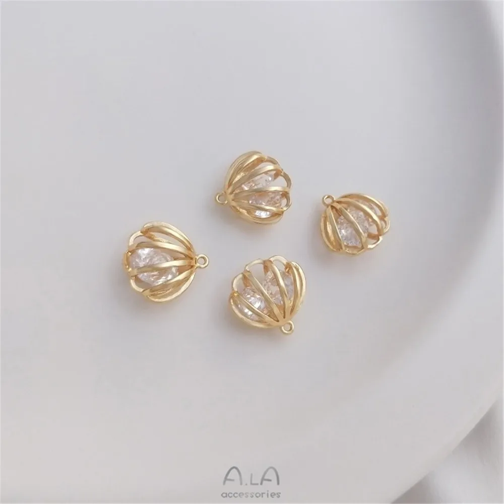

14K Gold Color Preservation Interior Zircon Flexible Shell-shaped Pendant Scallop-shaped Pendant Diy Bracelet Earring Charm