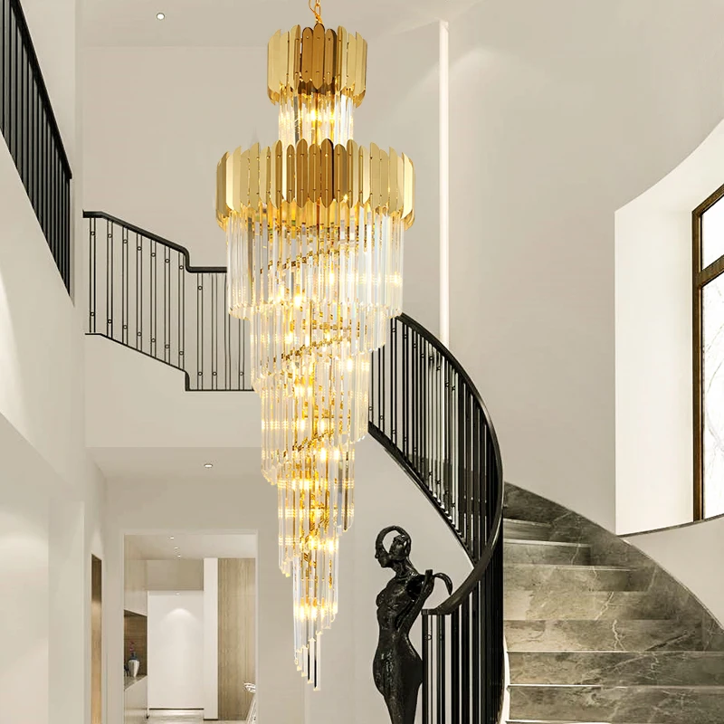 

K9 Led Crystal Stair Ceiling Light Pendant Lamp Chandeliers Indoor Lighting Living Room Classical Lamps Loft Lights Lustre