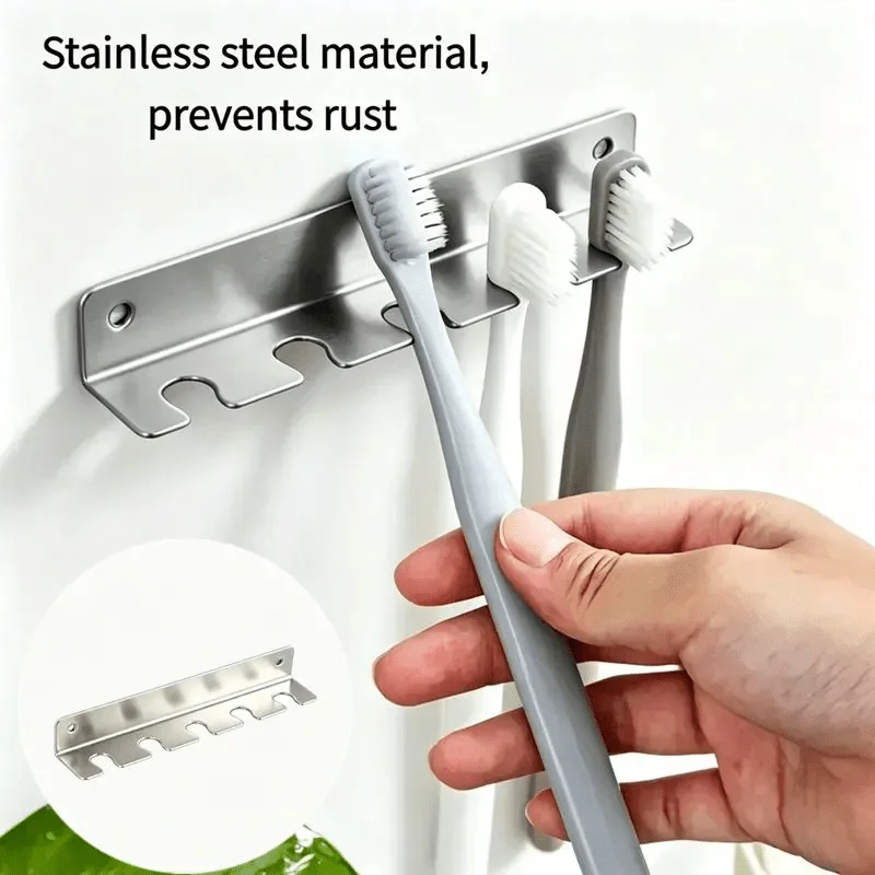 Heavy-Duty -Grade Stainless Steel Metal 5-Slot Toothbrush Holder, Hanging Design, No Drilling Required,Easy to Install