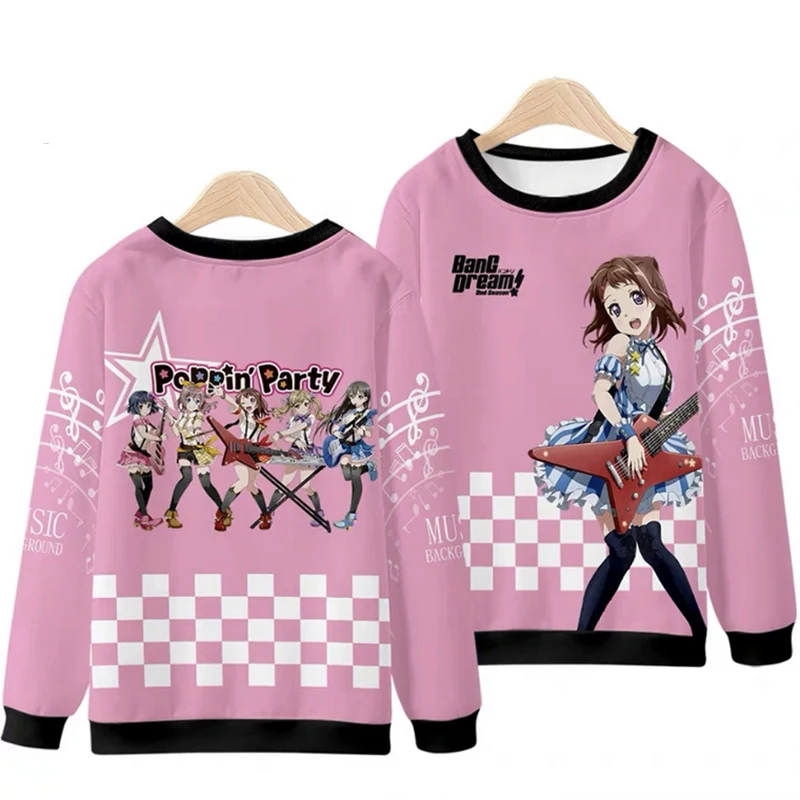 Japan Anime Print Music Kawaii Cute BanG Dream! 3d Hoodies Pullover Men Women Capless Sweatshirts Tops Long Sleeve O-neck Hoodie