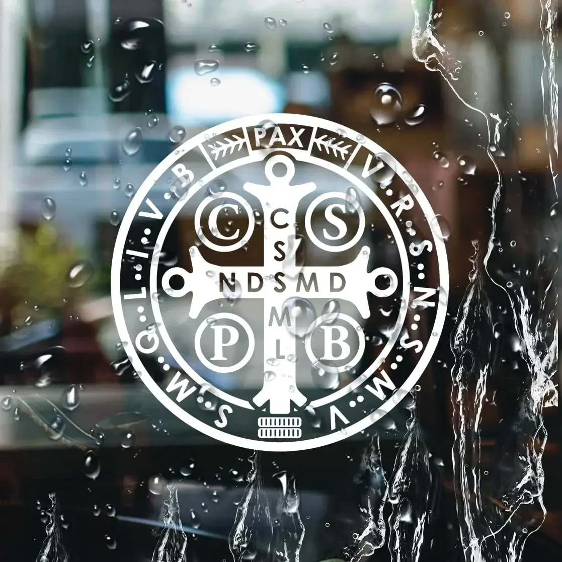 

1PC Saint Benedict Medal Cross Decal Catholic Christian Vinyl Sticker Religious Protection Symbol