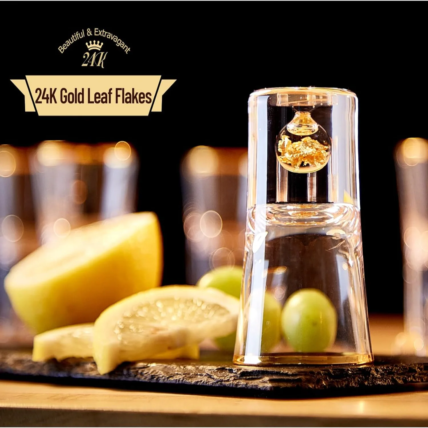 Shot Glasses (1.5oz),  Shot Glass Set Decorated with 24K Gold Leaf Flakes, Cool & Cute Shot Cups, BPA-Free & -Free, Perfect for 