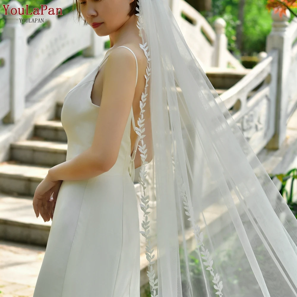 YouLaPan V129 Wedding Veils ขอบลูกไม้ Trim 1ชั้นยาวเจ้าสาว Soft Tulle Elegant Delicate Waltz ความยาว VEU