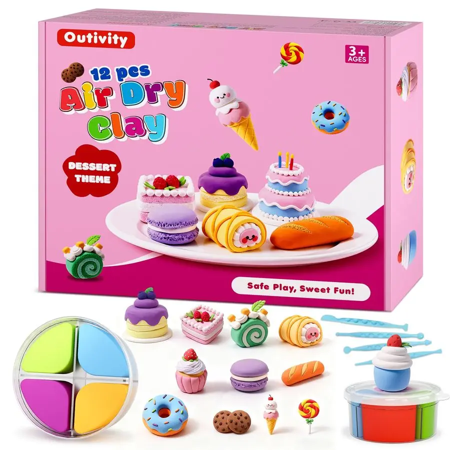 

Сухая глина для лепки для детей, 12 моделей для поделки десертов, наборы из глины с инструментами для лепки, учебники усилителя, безопасный усилитель с антипригарным покрытием, сделай сам A