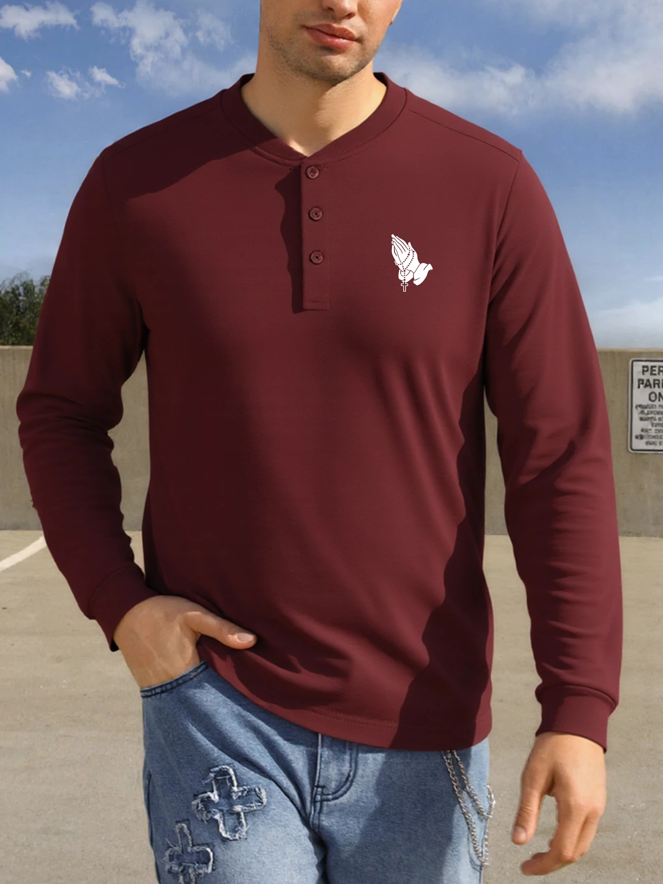 تي شيرت للرجل الصليب المطبوعة الرجال بلايز زر بلوزة كاجوال تنوعا الكلاسيكية هينلي قميص هنري طوق مريح ملابس للرجال