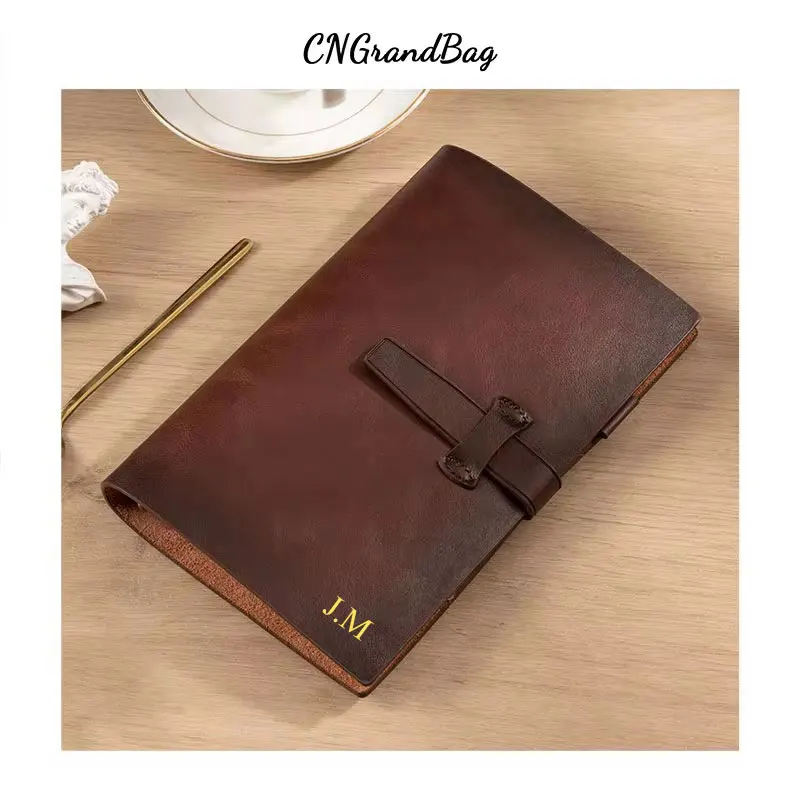 Customized Letters Cowhide Notebook A5 A6 Disassembled Live Pages With Leather Buckle Retro Gradient Soft Work Business Notepad