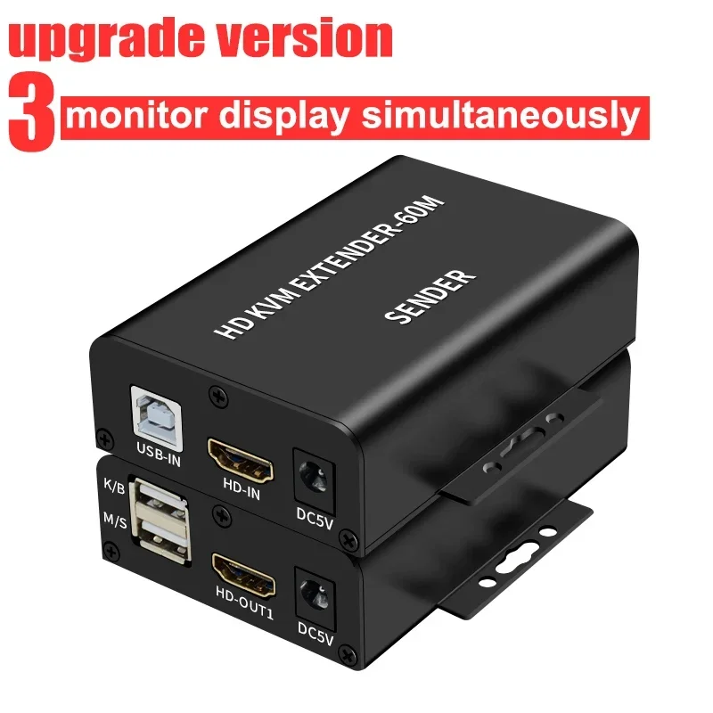 HDMI KVM Extender Over Cat5e Cat6 Ethernet Cable 60M 1080P HDMI USB RJ45 LAN Extender Support Keyboard Mouse PC To TV Loop Out