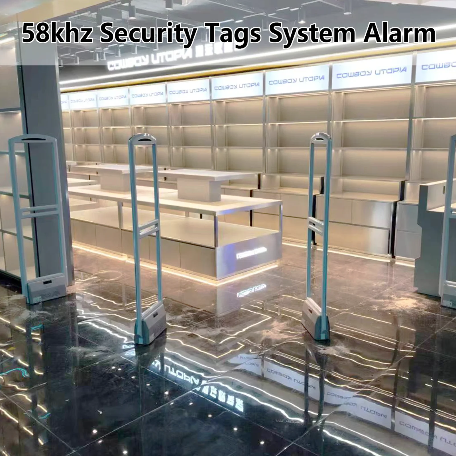 ประตูรักษาความปลอดภัย AM 58kHz ที่ได้รับการปรับปรุง ระบบ EAS สําหรับอุปกรณ์ป้องกันการโจรกรรมป้องกันการสูญเสียซูเปอร์มาร์เก็ตสําหรับร้านค้าปลีกป้องกันการโจรกรรม