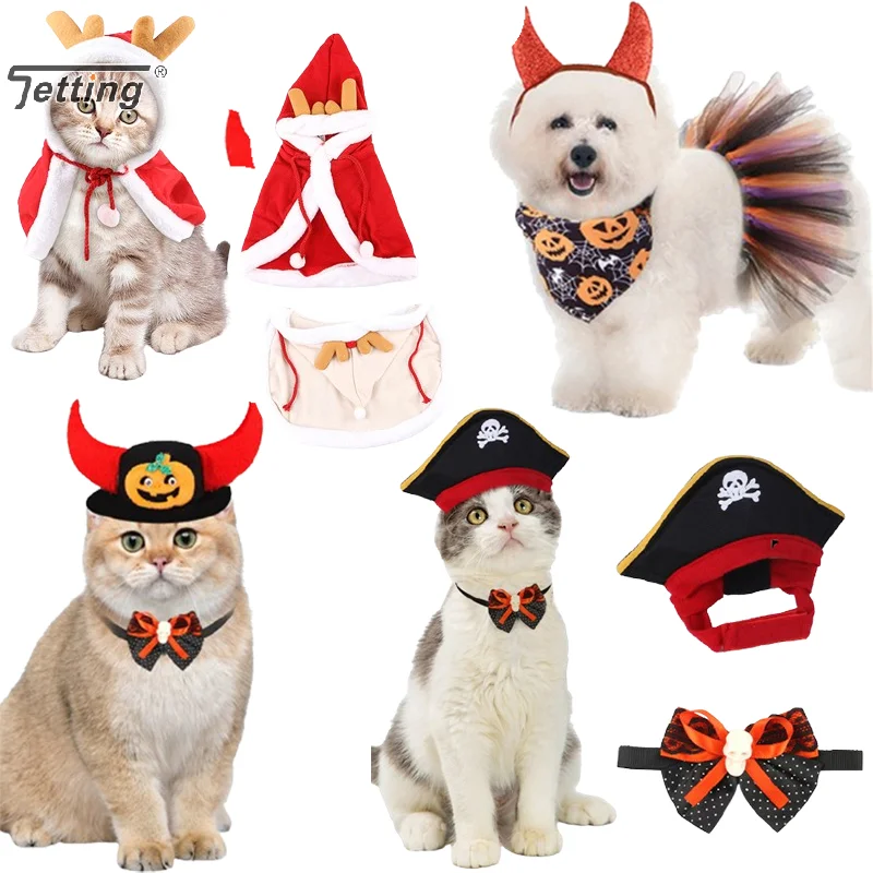 Halloween Pet Demon Headband Costume Cosplay Vampire Cloak For Small Dog Cat Kitten Puppy Dress Pet Clothes Accessories Gift