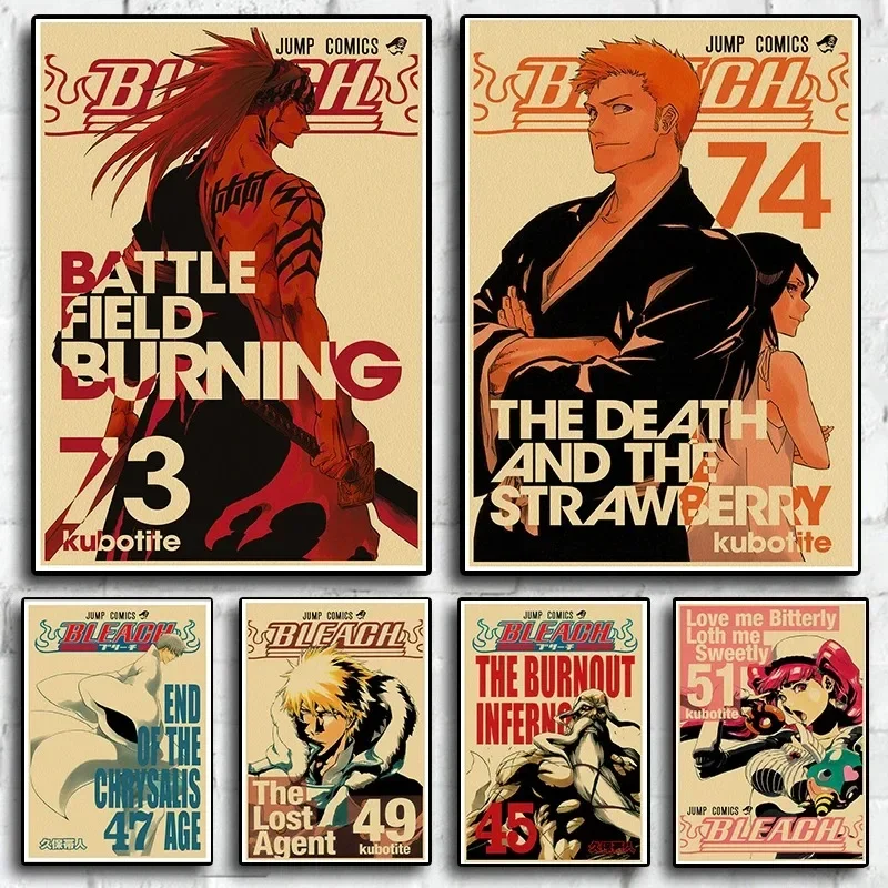 Póster de Anime Bleach, Decoración Estética Gigante para el Hogar, Pintura en Lienzo Retro de Manga para Arte de Pared, Mural Kawaii para Decoración de Habitaciones