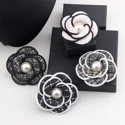 luxury women's brooches for clothes Vintage female brooch wool camellia flower pearl brooch