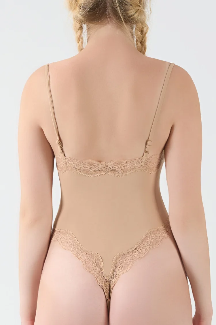 Women's Square Neck Sexy Lace Bodysuit Sleeveless Spaghetti Strap Jumpsuit Solid Color Slimming Bodycon Rompers Tank Tops image 6