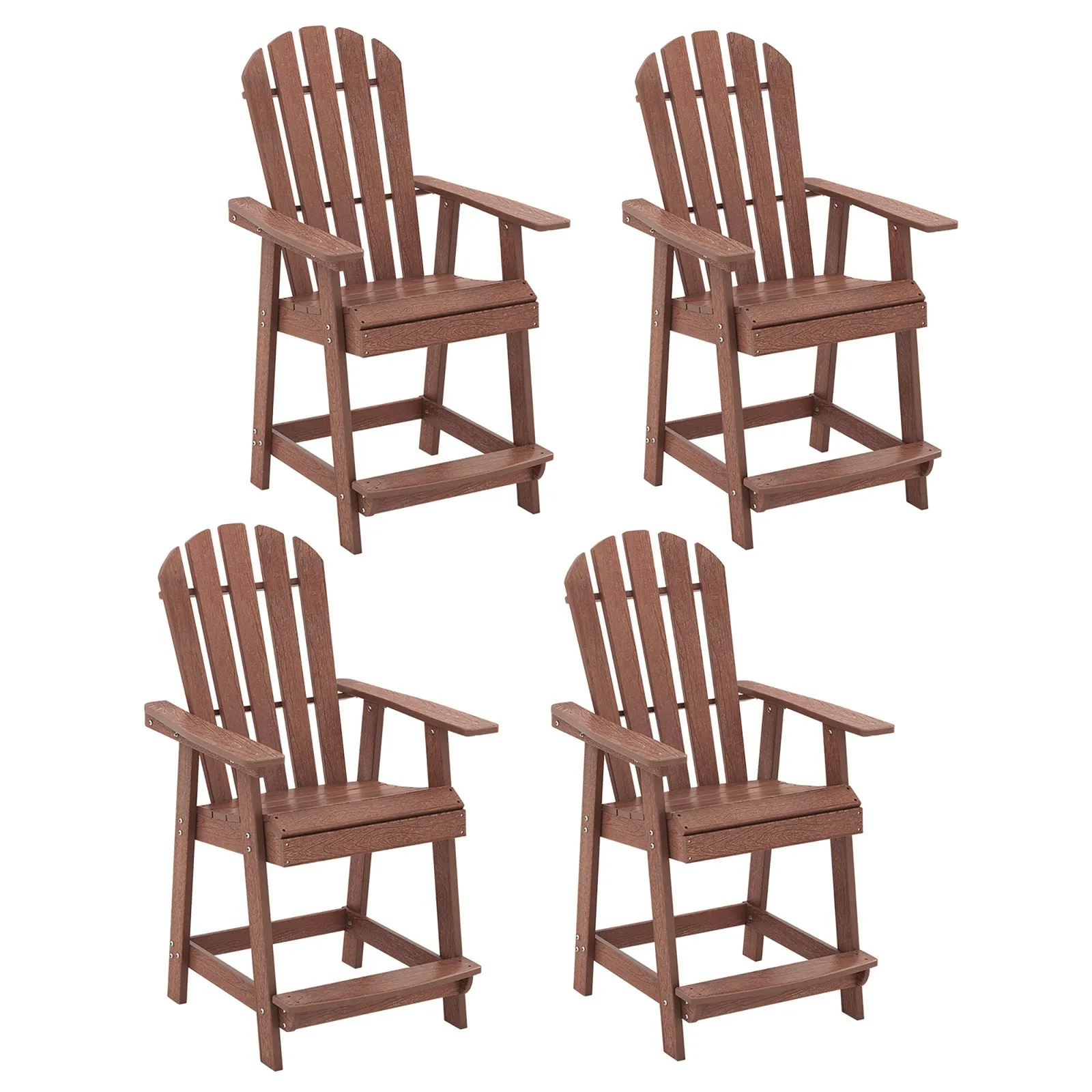 

4 PCS Bar Stool HDPE Patio Chair w/ Armrest Footrest Home Indoor Outdoor Brown