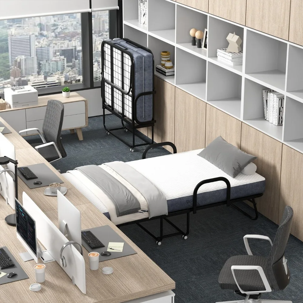 

31/38 Складная кровать с матрасом Портативная кровать-роллер W/2 Подлокотники Боковой карман для кровати