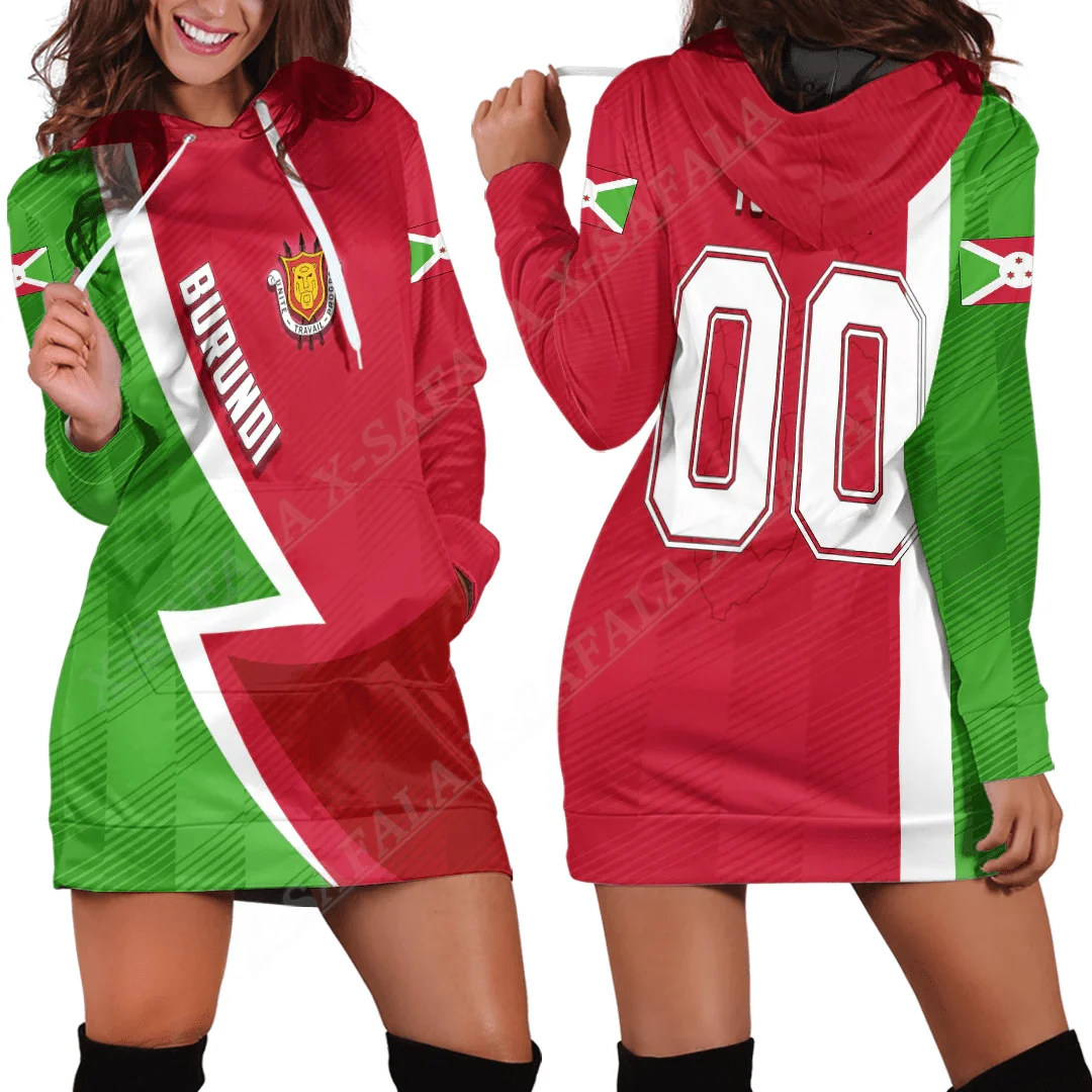Burundi National Day Flag 3D Print Fashion Slim Hoodie Dress Women Casual Wear Long Sleeve Hooded Sweatshirt Pullover