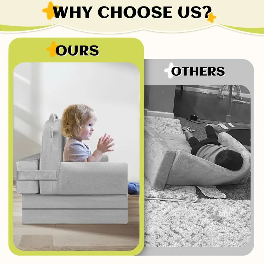 탈부착 가능한 세탁 가능한 커버와 매직테이프 등받이가 있는 소파 침대, 접이식 유아용 의자, 놀이 시간을 위한 편안한 크리스탈 벨벳 가구