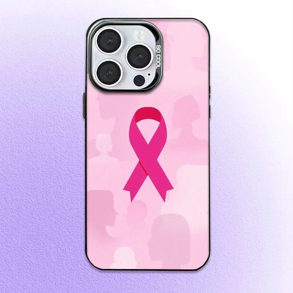 Girl Breast Cancer Pink Ribbon Phone Case For iPhone17,16,15,14,13,12,11 Plus,Pro Max Colored Silver Plated Inside Cover