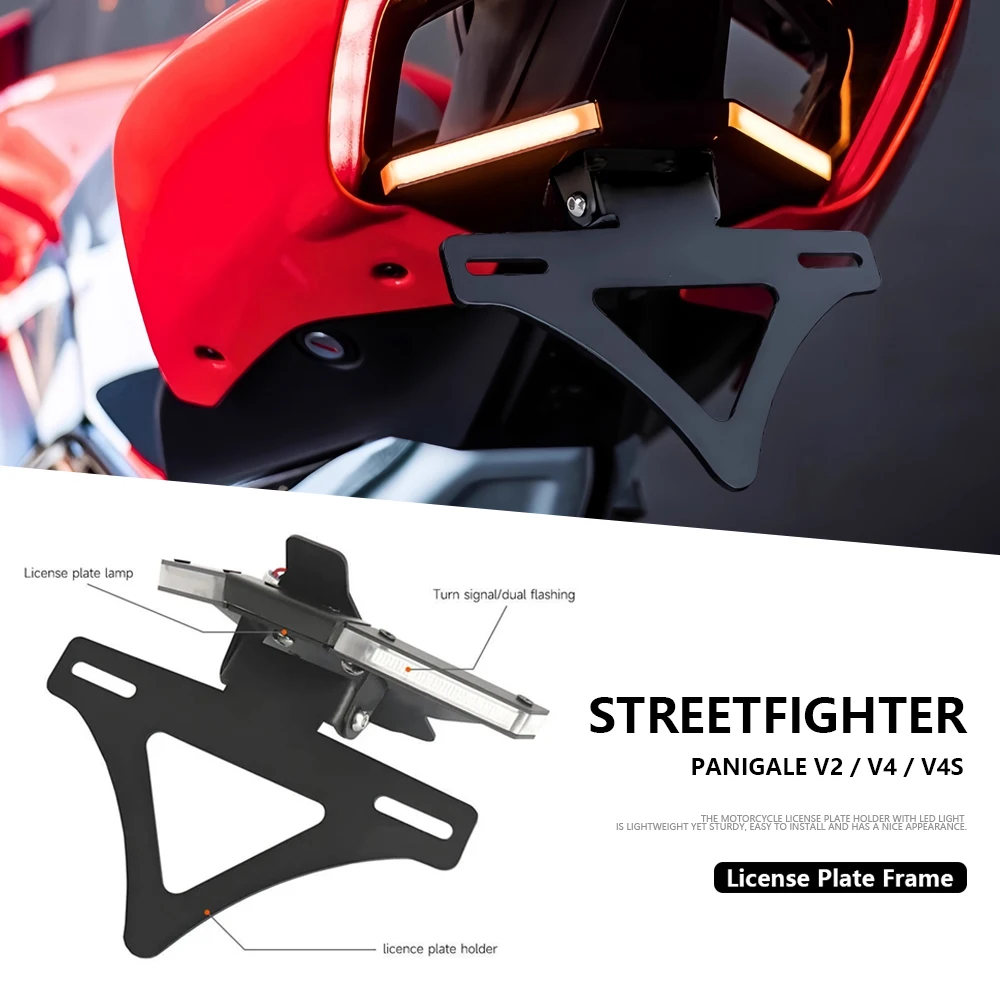 

For DUCATI Streetfighter V4 V4S Panigale V2 License Plate Holder Integrated LED Turn Signal Light Tail Tidy Fender Eliminator
