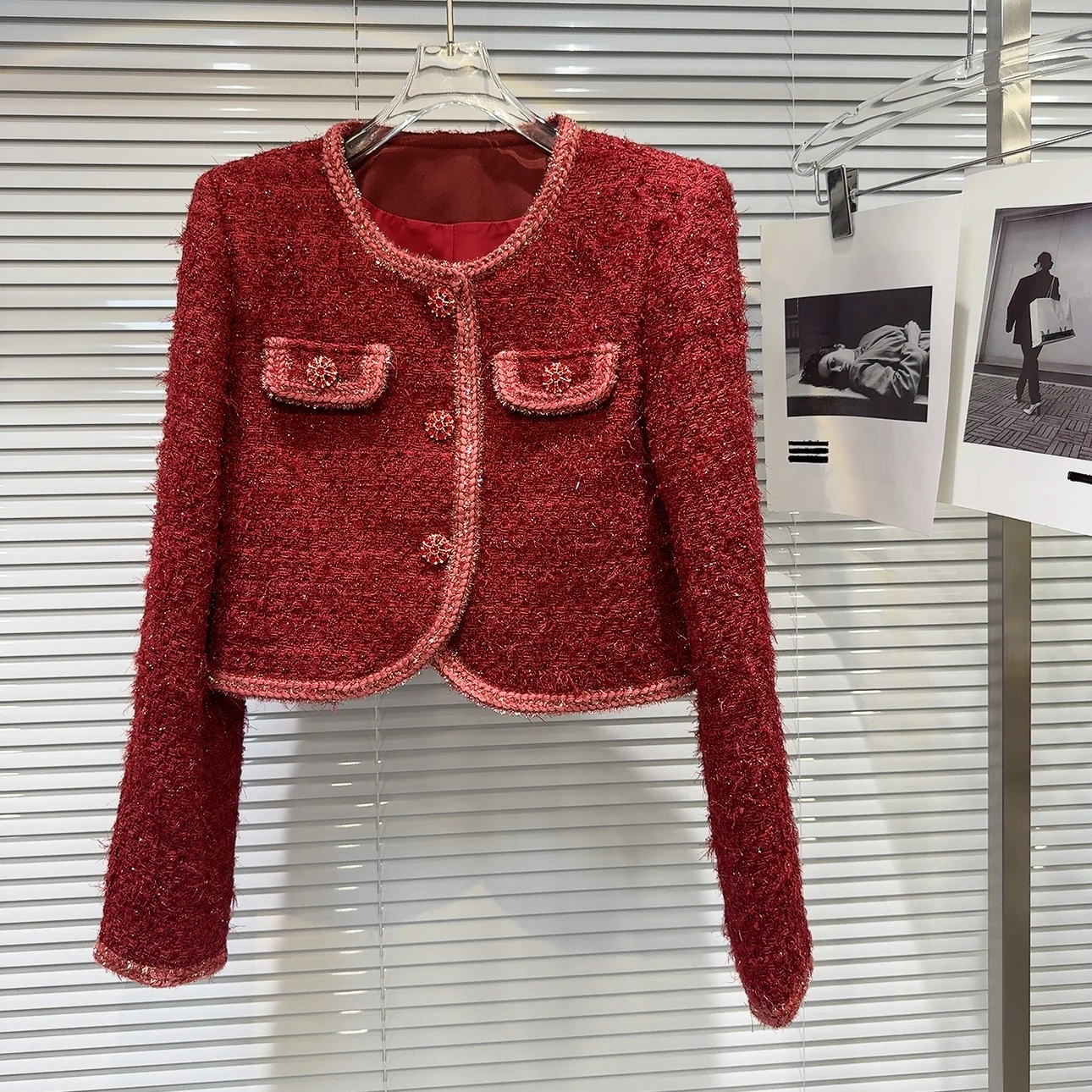 2025 Herbst neue ort helle Seide verdickte Wolloberbekleidung Damen Faion Knit Coquetti Sle runder Ne-Mantel