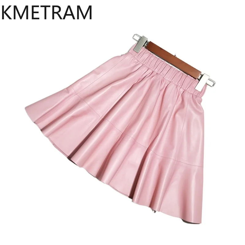 KMETRAM Genuine Leather Skirts for Women Elegant Real Sheepskin Autumn Skirts Women Clothing High Waist Mini Skirt Мини Юбка