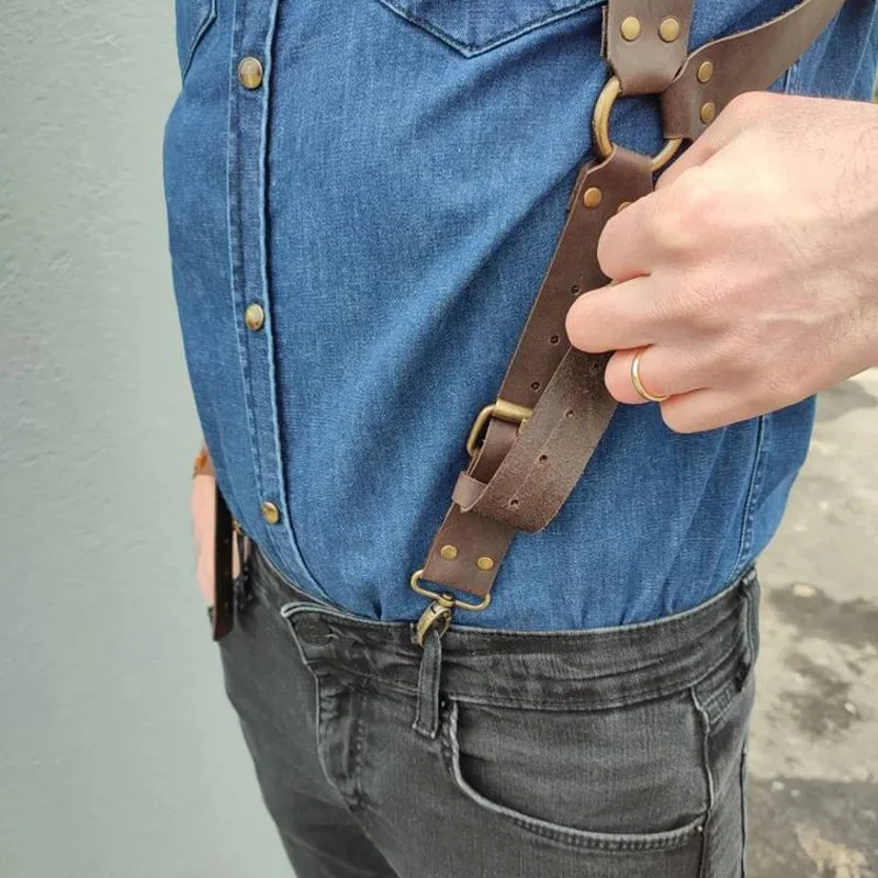 中世スチームパンクレトロレザーサスペンダー男性ショルダーハーネスベルトゴシックパンク胸筋ジーンズストラップブレースコスプレ衣装