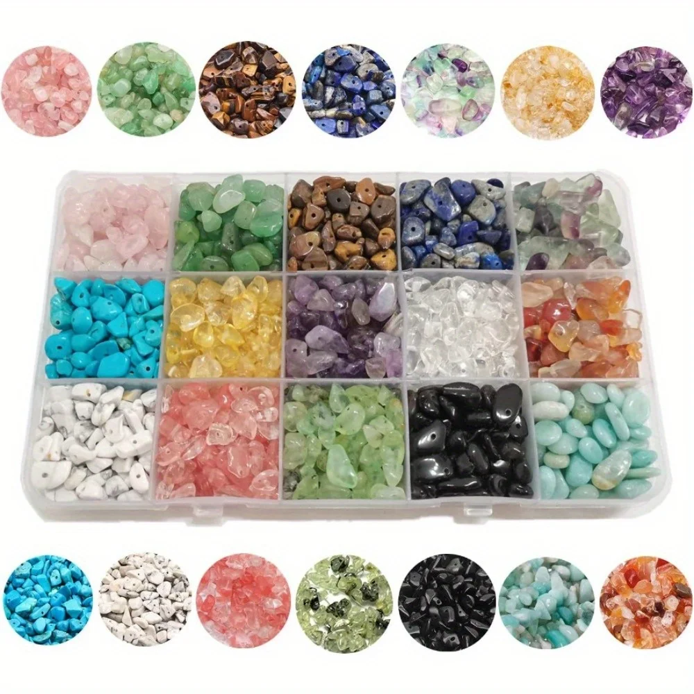 Ensemble d'artisanat pour la fabrication de bijoux, bracelets et colliers, 450 pierres précieuses naturelles concassées irrégulières, cristaux de guérison, perles amples