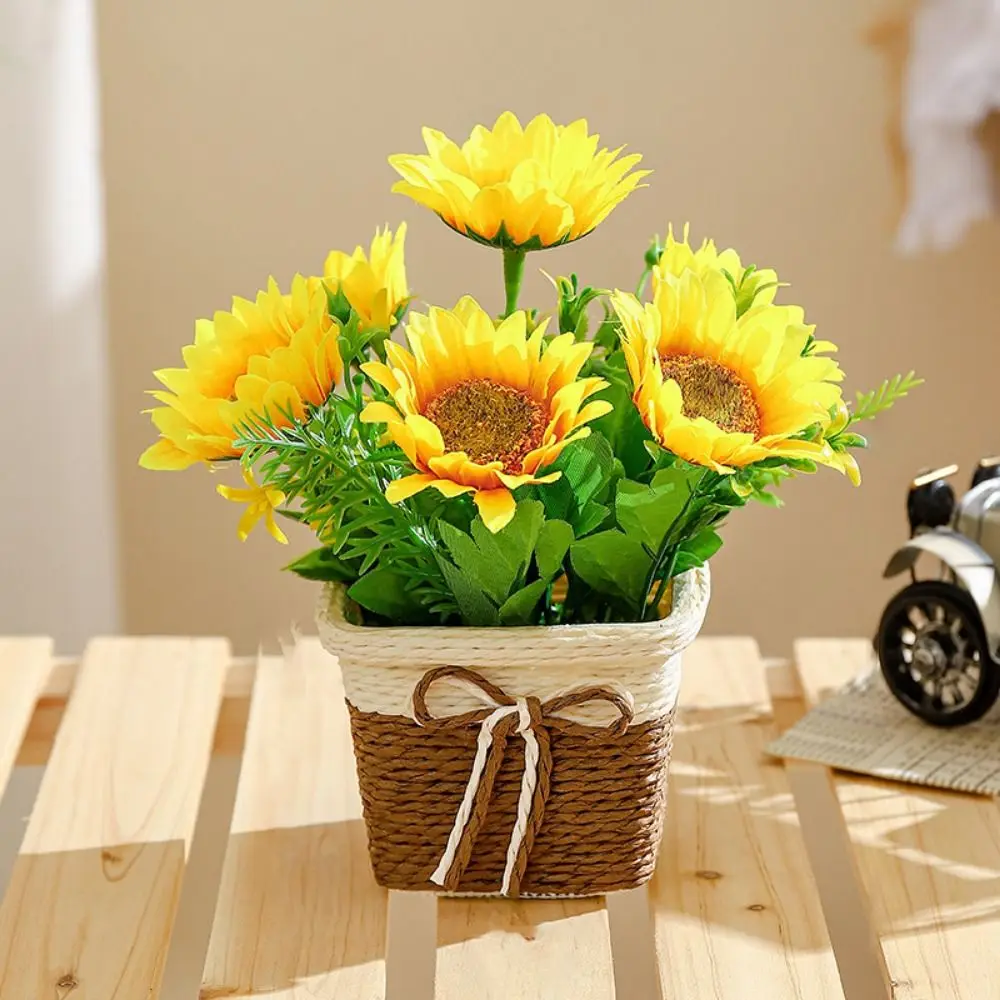 Elegant Durable Artificial Potted Flower Small No Fade Artificial Flowers Basket Safety Desktop Simulated flowers Farmhous