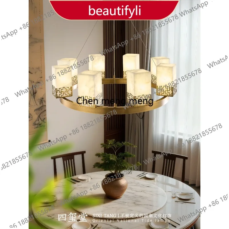 01A All copper new Chinese living room chandelier villa Chinese marble dining room chandelier