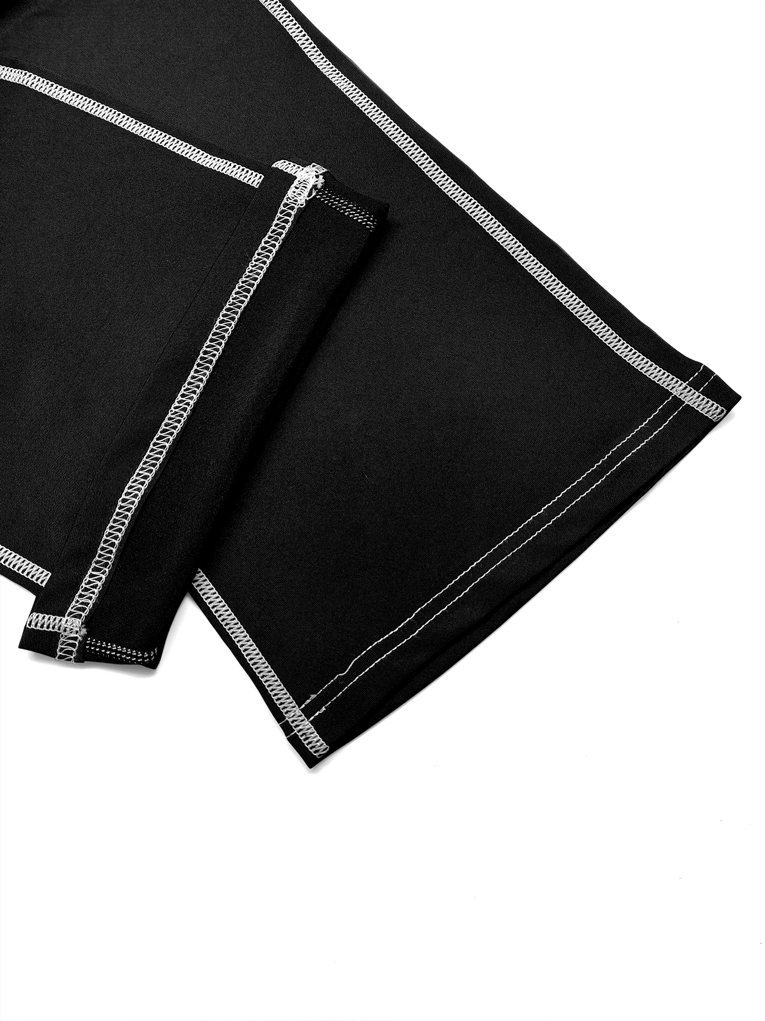 Damen Hochelastische Schlaghose Weiße Kontrastnähte Seitentaschen Slim Fit Yoga-Hose – Detail 7