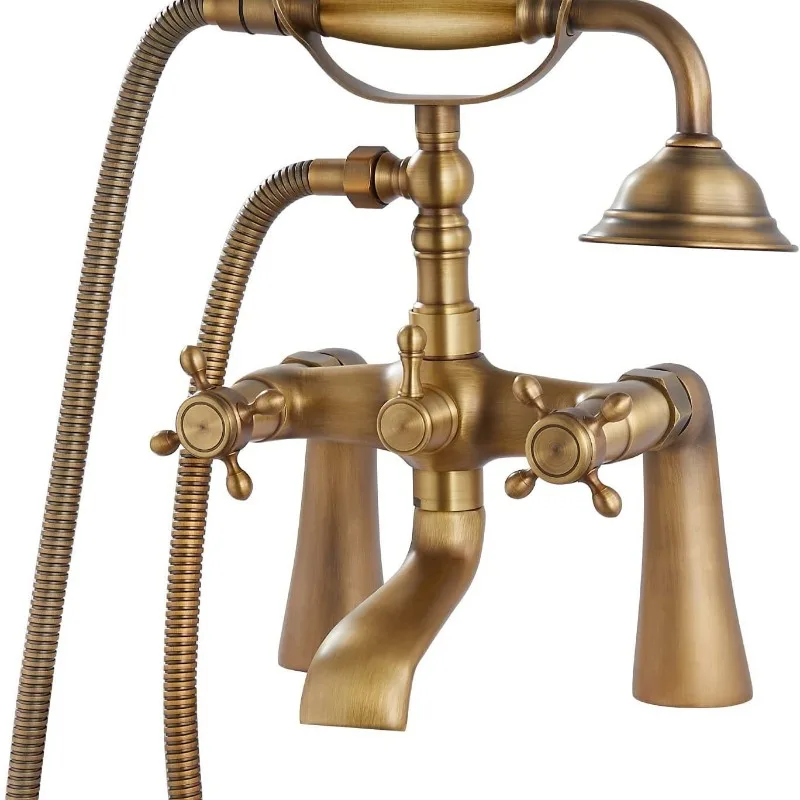 

Antique bathtub faucet with handheld, rain shower set, seated two-hand wheel simple shower