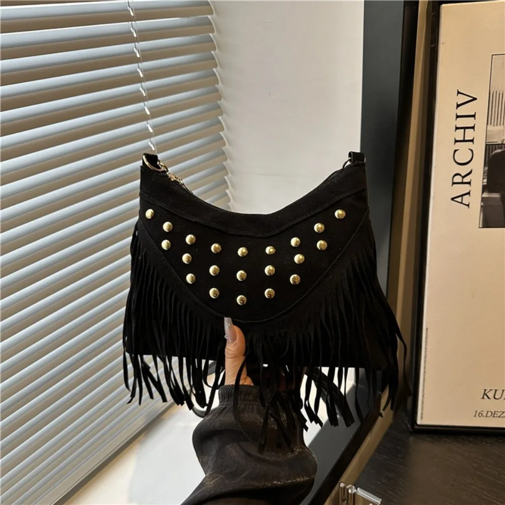 الكورية خمر برشام حقيبة كتف شرابة بوهو تحت الإبط حقيبة سستة الجلد المدبوغ حقيبة يد الفتيات #2