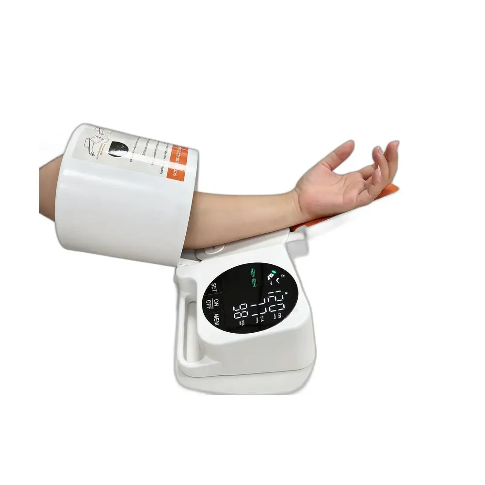 One-Piece Upper Arm Blood Pressure Monitor, 360 Wrap Cuff, Large LED Display, Voice Broadcast, Dual User Memory