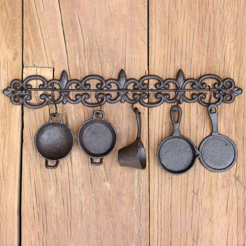 Antique Black Cast Iron Kitchen Cooking Set Of Six Decoration For Home Garden Coffee Bar Wall Countryside Style