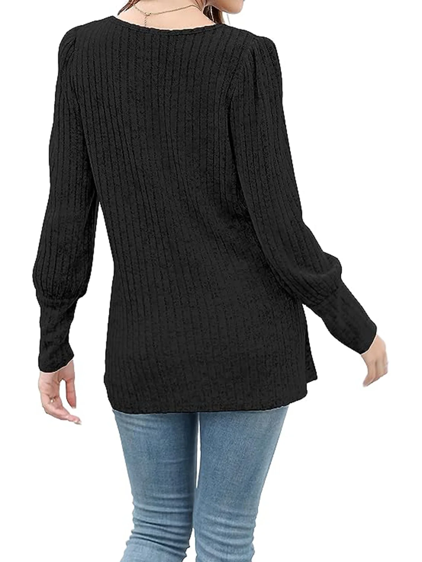 New autumn and winter square collar side slit top long sleeve versatile button loose top