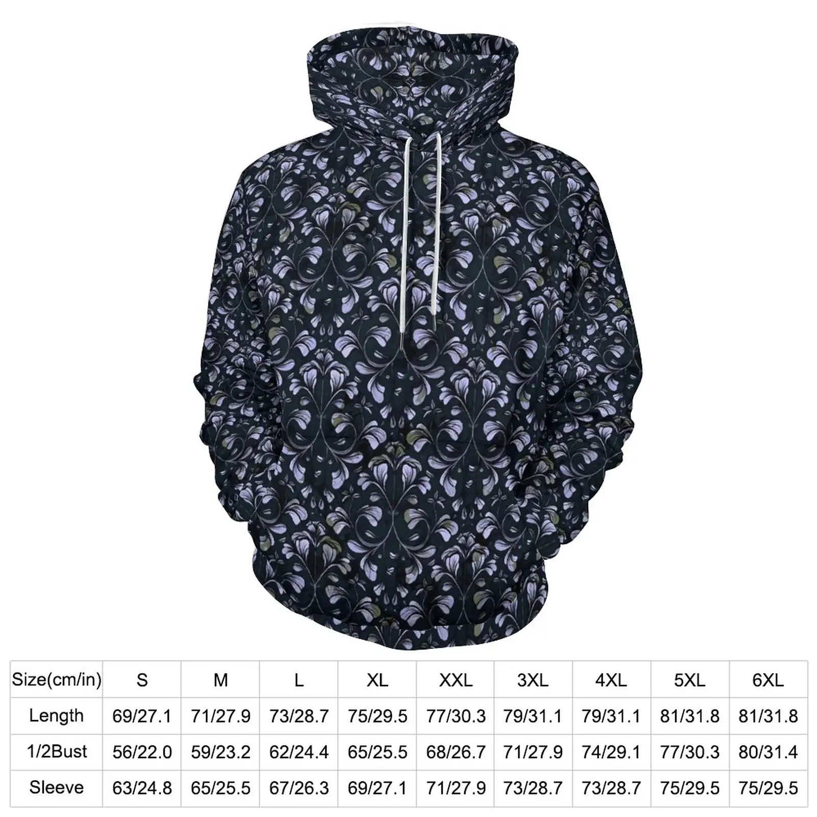 Baroque Print Hoodies Vintage Floral Hip Hop Casual Hoodie Long Sleeve Y2k Custom Hooded Sweatshirts Gift Idea