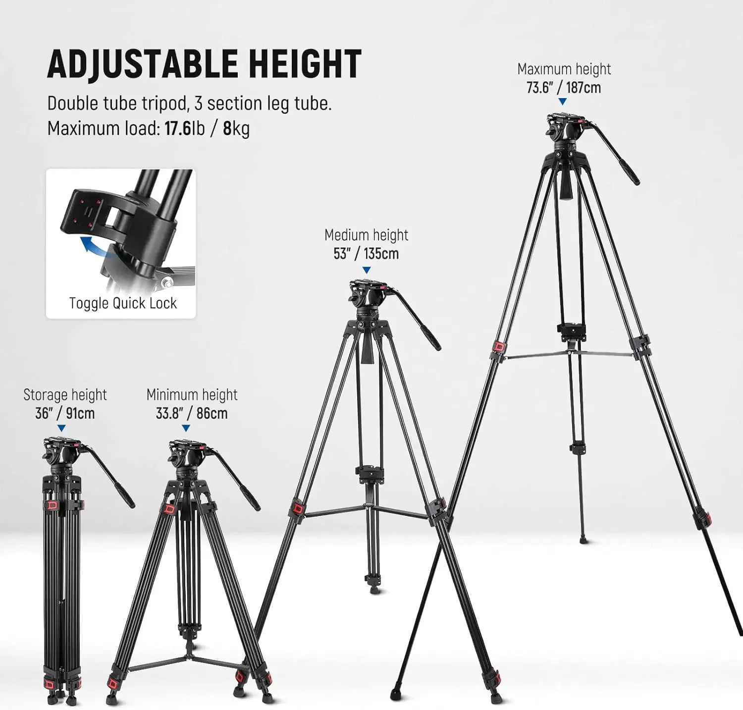 جديد NEEWER 74 بوصة Pro Video Tripod مع رأس سائل QR لوحة كاميرا متينة ترايبود مع مقبض تلسكوبي قاعدة متدرجة لـ DSLR #1