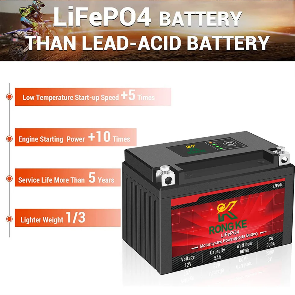 Batterie lithium LiFePO4 YTX7A-BS, 12V, 5ah, démarrage du moteur, haute performance, avec gestion intelligente de la batterie, pour moto